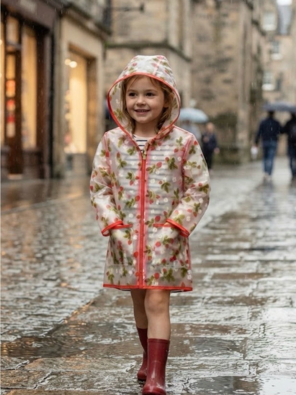 Cat & Jack girl’s translucent Strawberry Raincoat.  Size 4T.